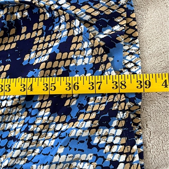 Cache Blue Tan Snake Print Faux Wrap Stretch Jersey Gold Buckle Dress Size M - Picture 13 of 13